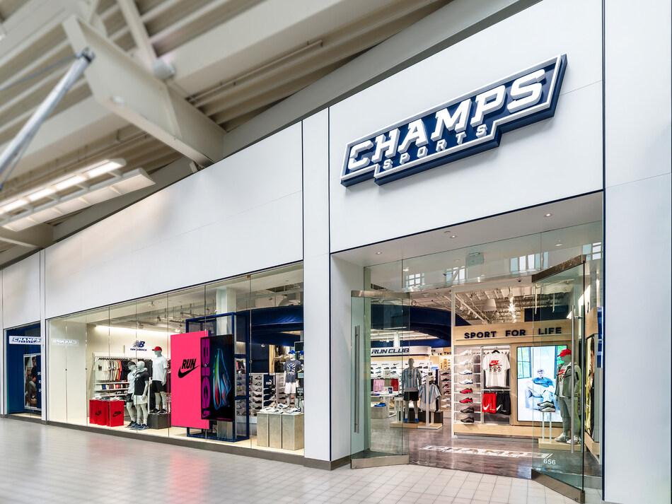 Storefront of the reimagined Champs Sports store concept, with Sport For Life and Run Club zones.