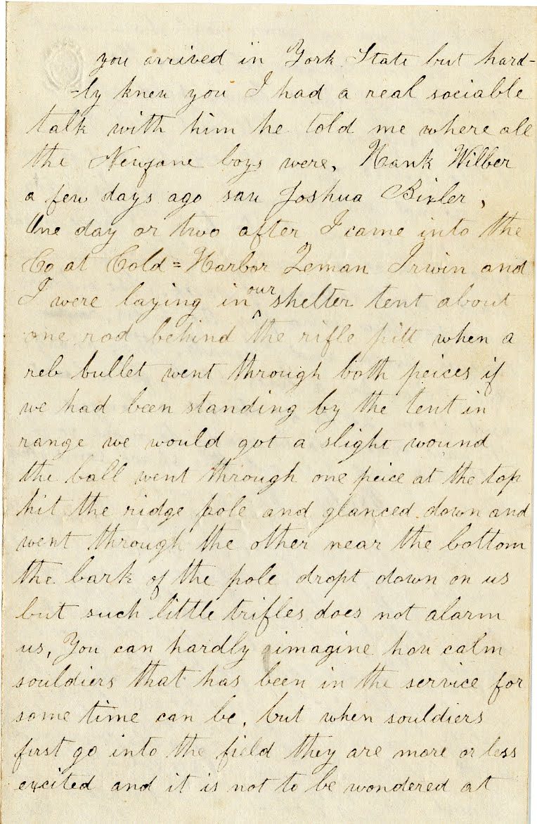 Civil War Letter No. 17, page 1, dated June 15th, 1864, Near the James river. Note different handwriting at top.
